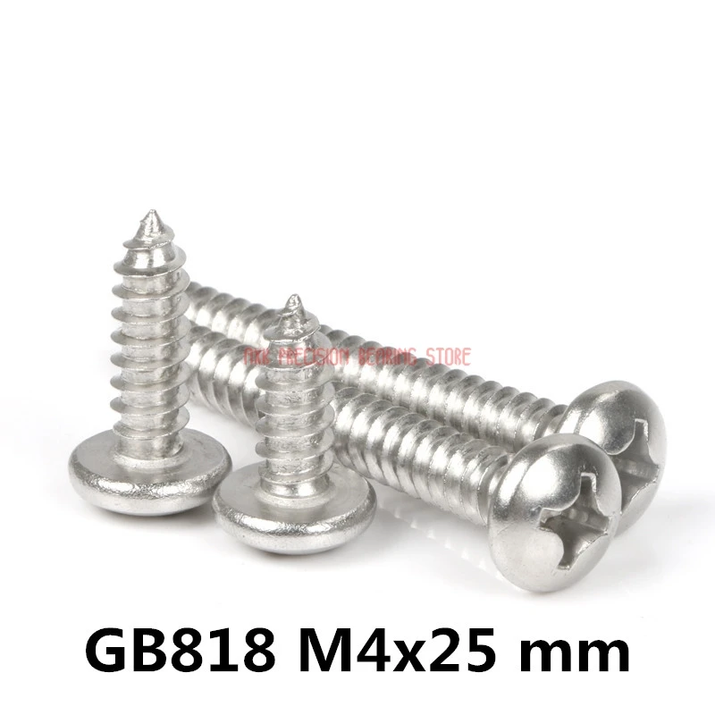 

2021 New Real Drywall Wood Screws 100pcs/lot Gb818 M4x25 Mm M4*25 304 Stainless Steel Phillips Cross Recessed Pan Head Screw