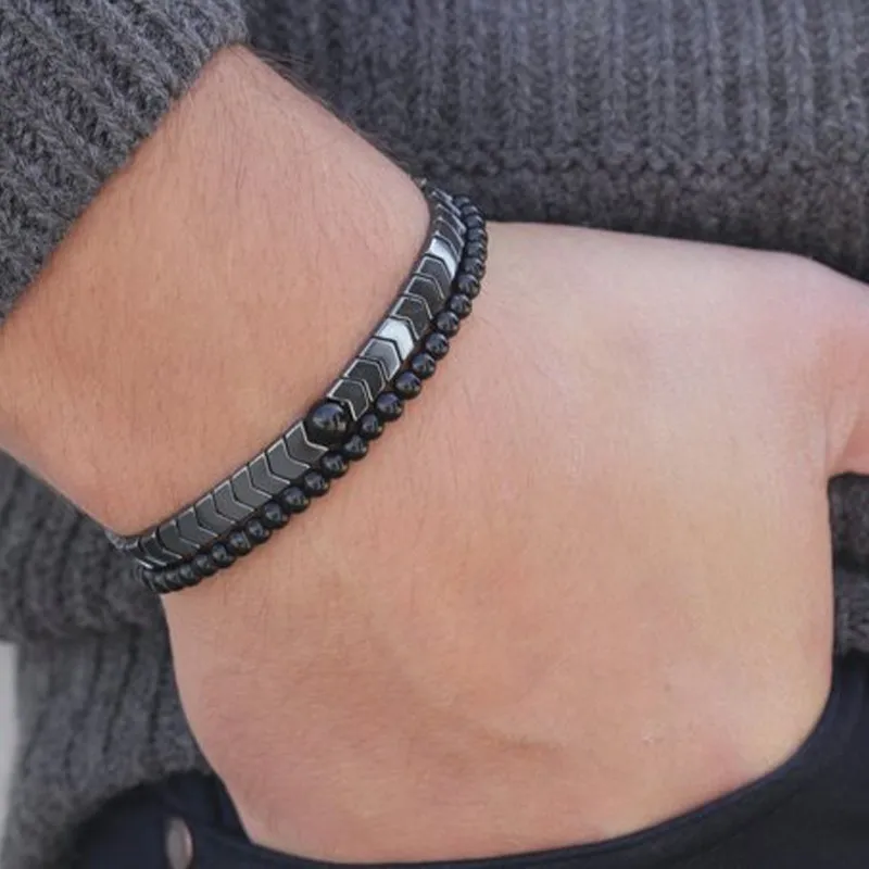

NEWELRY Fashion Men charm Hematite Bracelets Simple handmade Bead Bracelet Punk Hiphop Cool Men Jewelry gift Pulseira Masculina