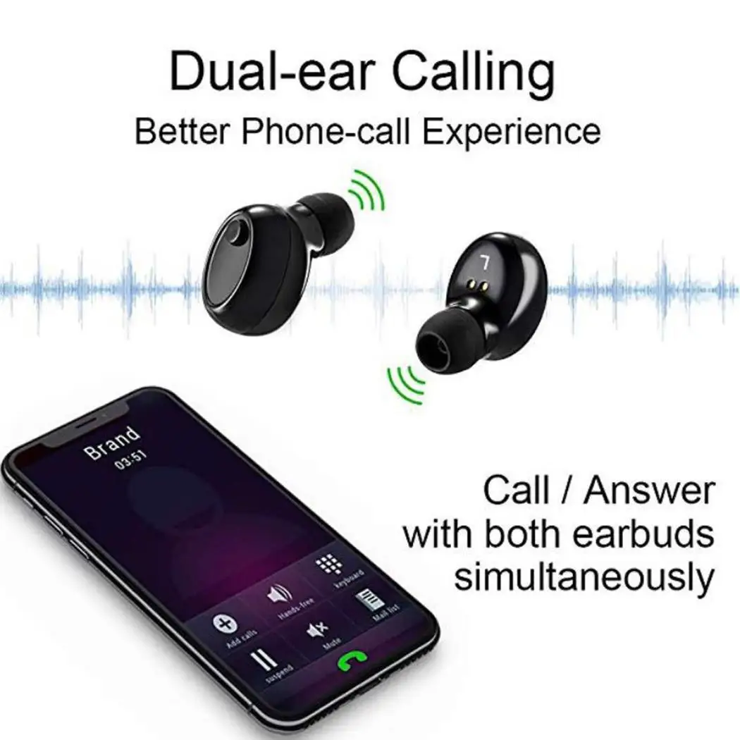 Стерео наушники вкладыши громкой связи Bluetooth комплект Спорт 55 мАч беспроводная