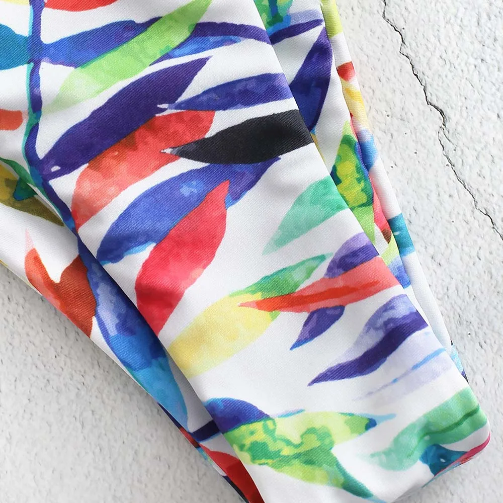 ZAFUL лиственным принтом на шнуровке высокие Бикини бандо Мягкий Maillot De Bain
