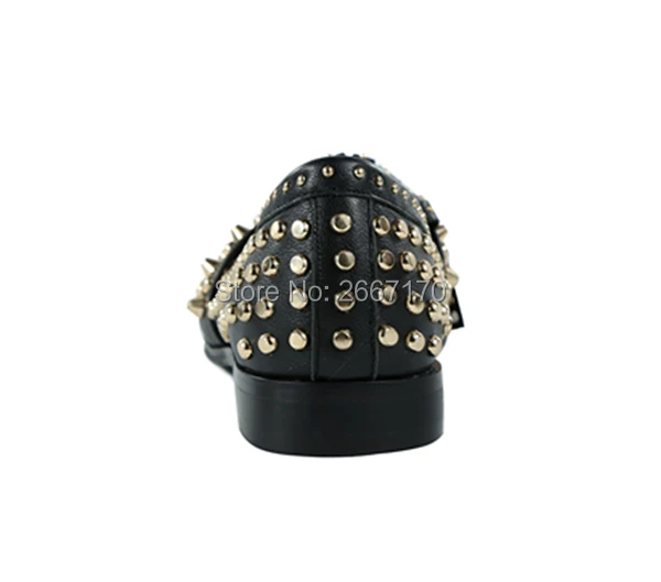 Celebrity Luxury 2019 Spring Summer Party Shoes Male Gold Stone Studded Black Leather Loafers Tasseled Fringe Rivet Men |