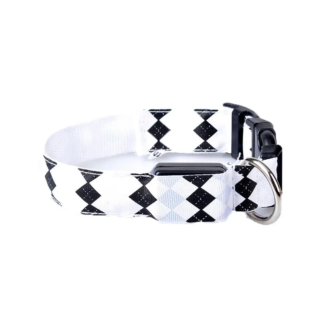 Светодиодный ошейник с подсветкой для собак модный клетчатый нейлоновый ремешок