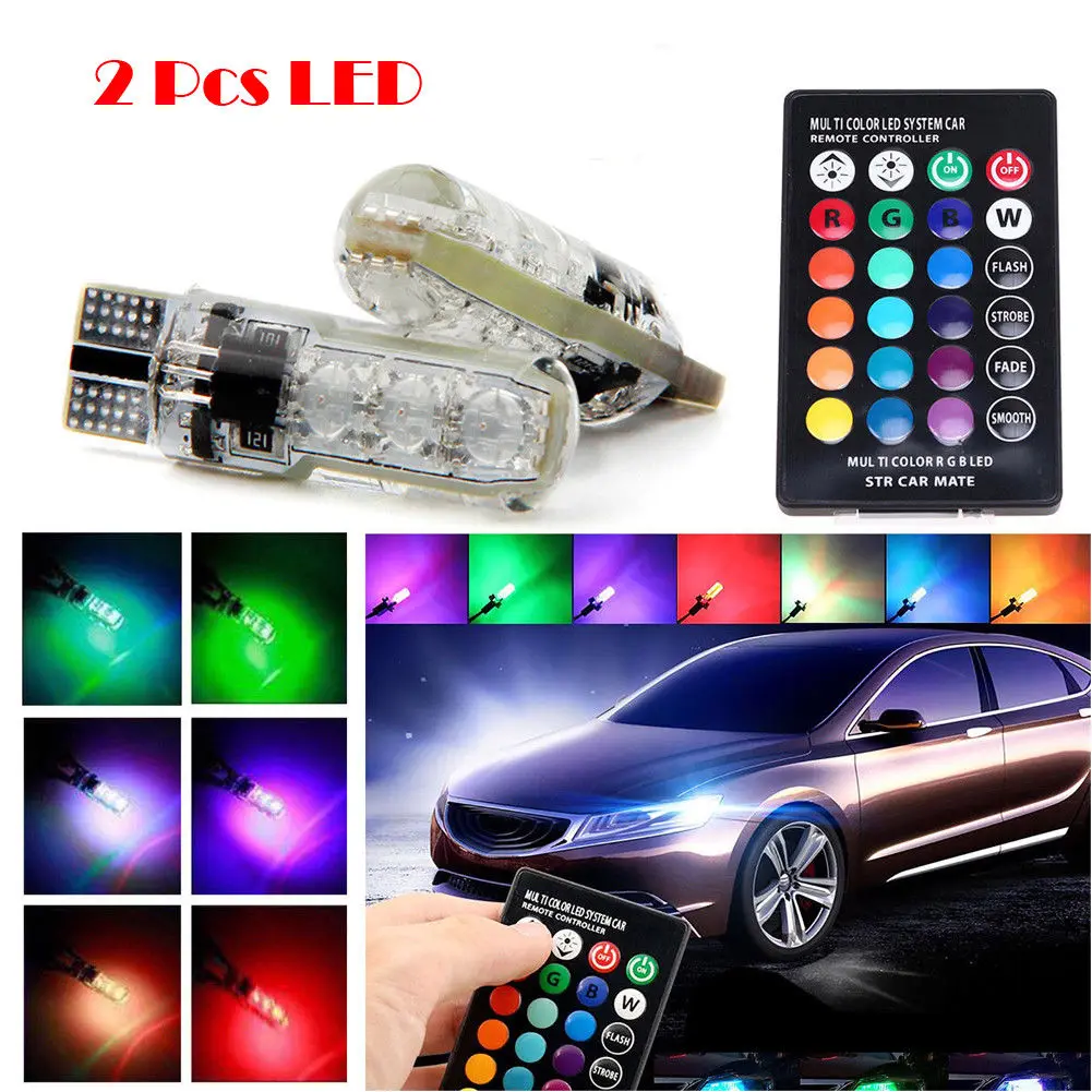2 шт. T10 W5W светодиодные лампочки RGB 5050 6SMD пульт дистанционного управления Flash/Строб