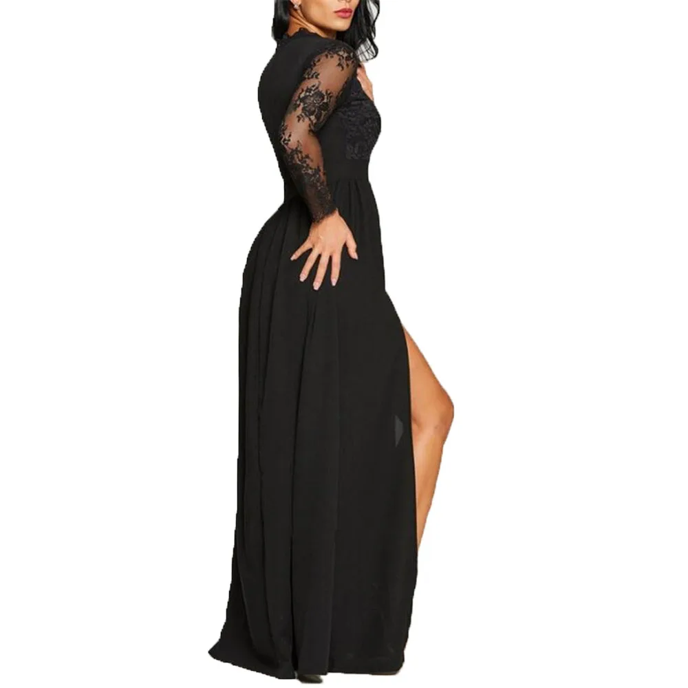Women Lace Evening Party Prom Gown Ladies Formal Empire Waist Long Dress Solid V-Neck Sleeve Floor-Length Maxi Dresses Sexy | Женская
