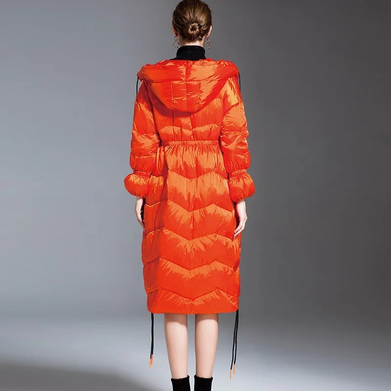 Orange Fashion Warm Long Down Jacket Parka Casual Winter Jacket Coat Women Plus Size Hooded Feather Slim Overcoat Female Ls215