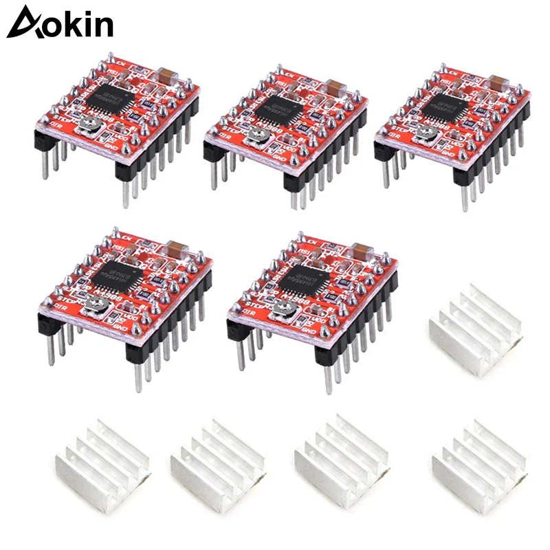 5pcs HR-A4988 Driver Board 3D Printer Accessories Ramps 1.4 A4988 Stepper Motor Driver with Heat Sink