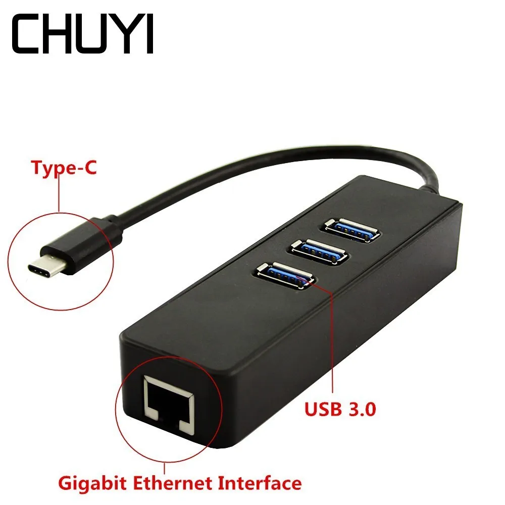 CHUYI Type C порт к usb-хаб 3 0 порта s мульти USB3.0 сплиттер с гигабайт Ethernet адаптер для Macbook