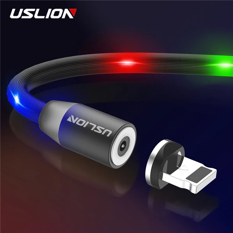 USLION 1 м светодиодный магнитный кабель Micro USB Type c зарядный 2.1A Type-c для Xiaomi Mi 9 Samsung S9