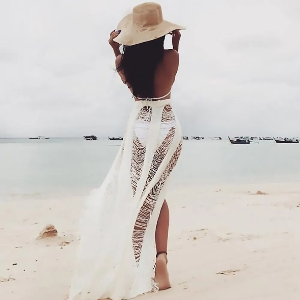 Sexy Beach Cover Up Summer Skirt Boho Maxi Solid Fashion Chic | Женская одежда