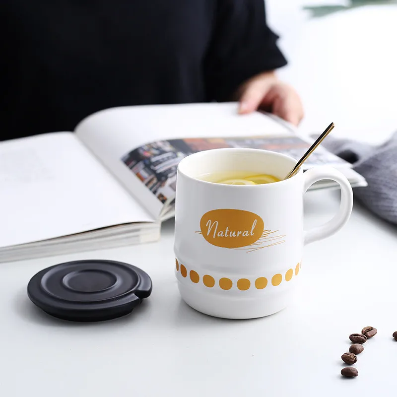 

Love Life Simple Creative Ceramic Office Coffee Mug With Lid Spoon Nordic Couple Breakfast Milk Cup Water Cup Kids Birthday Gift