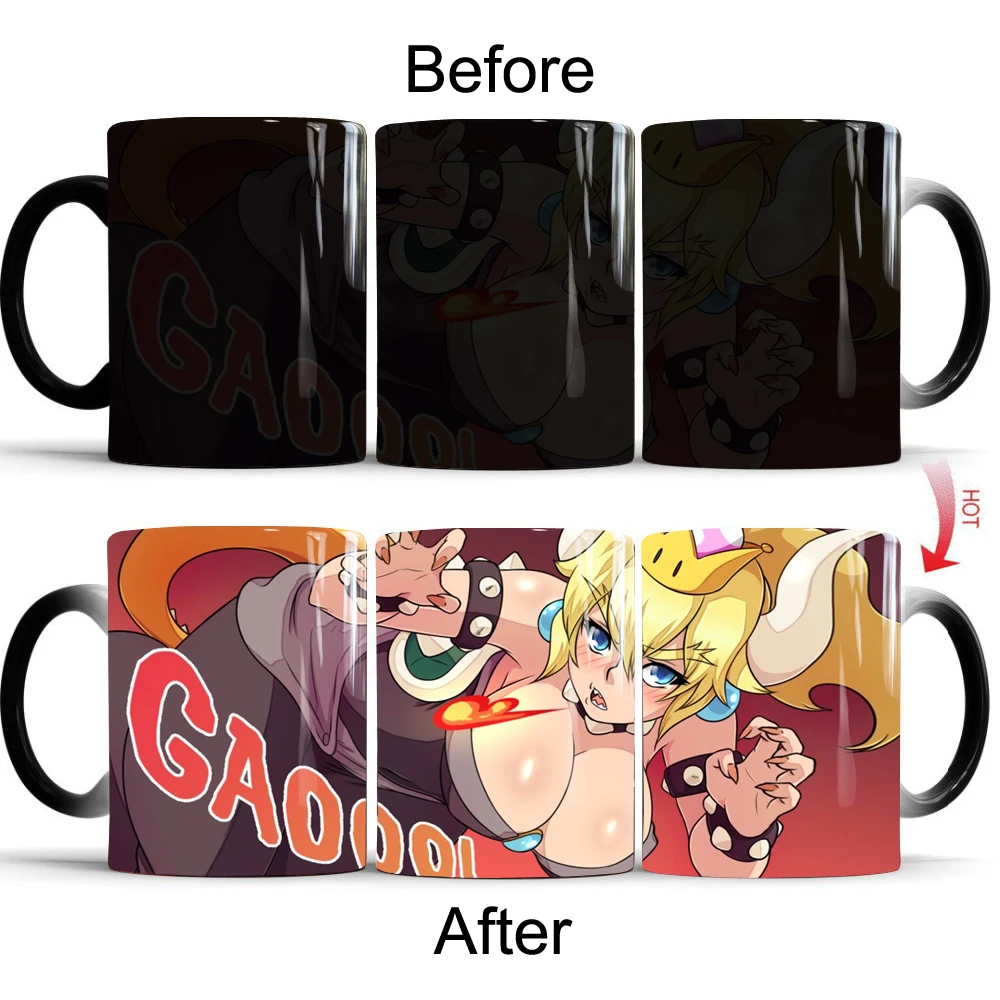 Кофейные кружки Bowsette меняющие цвет чайные чашки керамическая посуда для