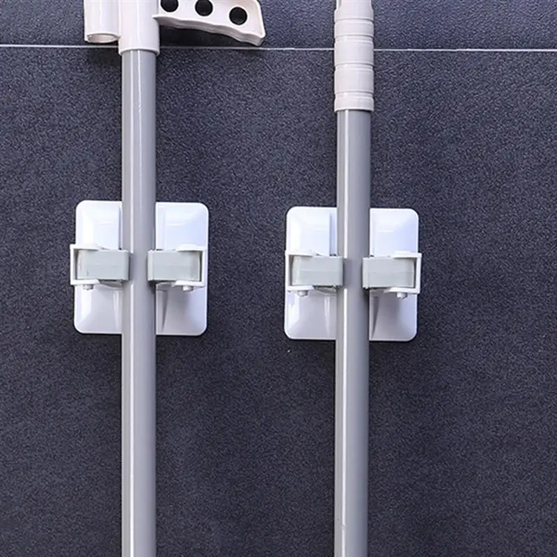 2 Pcs Mop Holders Wall Mounted No Drilling Kitchen Bathroom Racks for Toilet | Дом и сад
