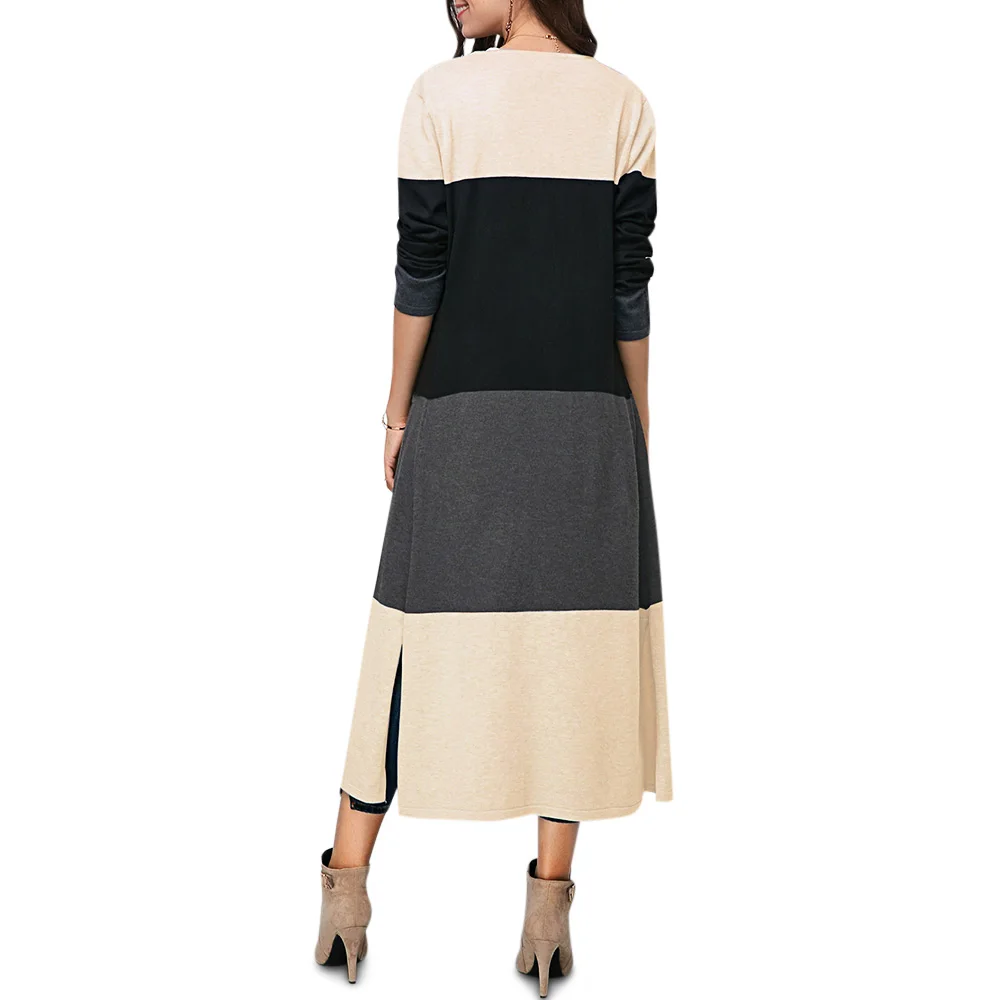 Cardigan Women Coats Open Stitch Female Elegant X-Long Trench Pocket Loose Autumn Winter Cardigans Patchwork Outerwear | Женская одежда