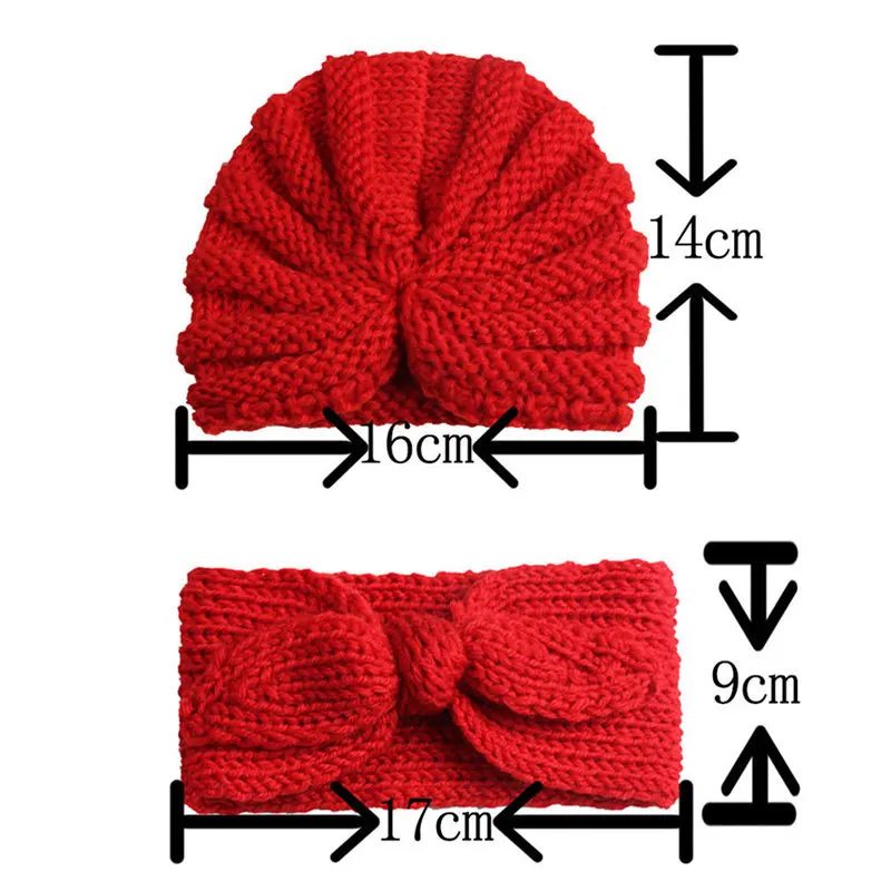 Baby Girl Hat Newborn Cap Infant Headband Toddler Kids Turban Cotton Beanie Kitting Bonnet Hairband Winter Crochet 2pcs 0-5T | Детская