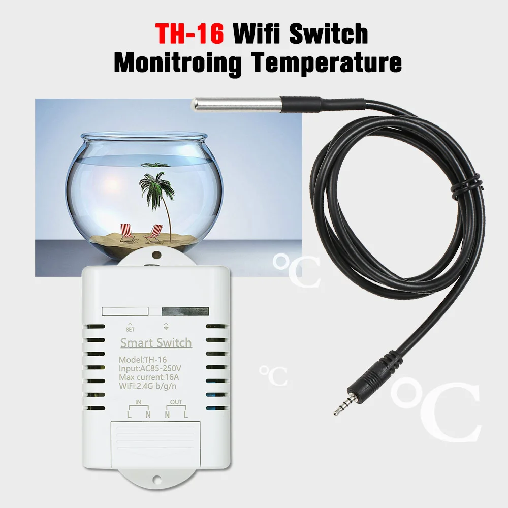 Умный Wifi переключатель 16А/3500 Вт Водонепроницаемый DS18B20 датчик температуры