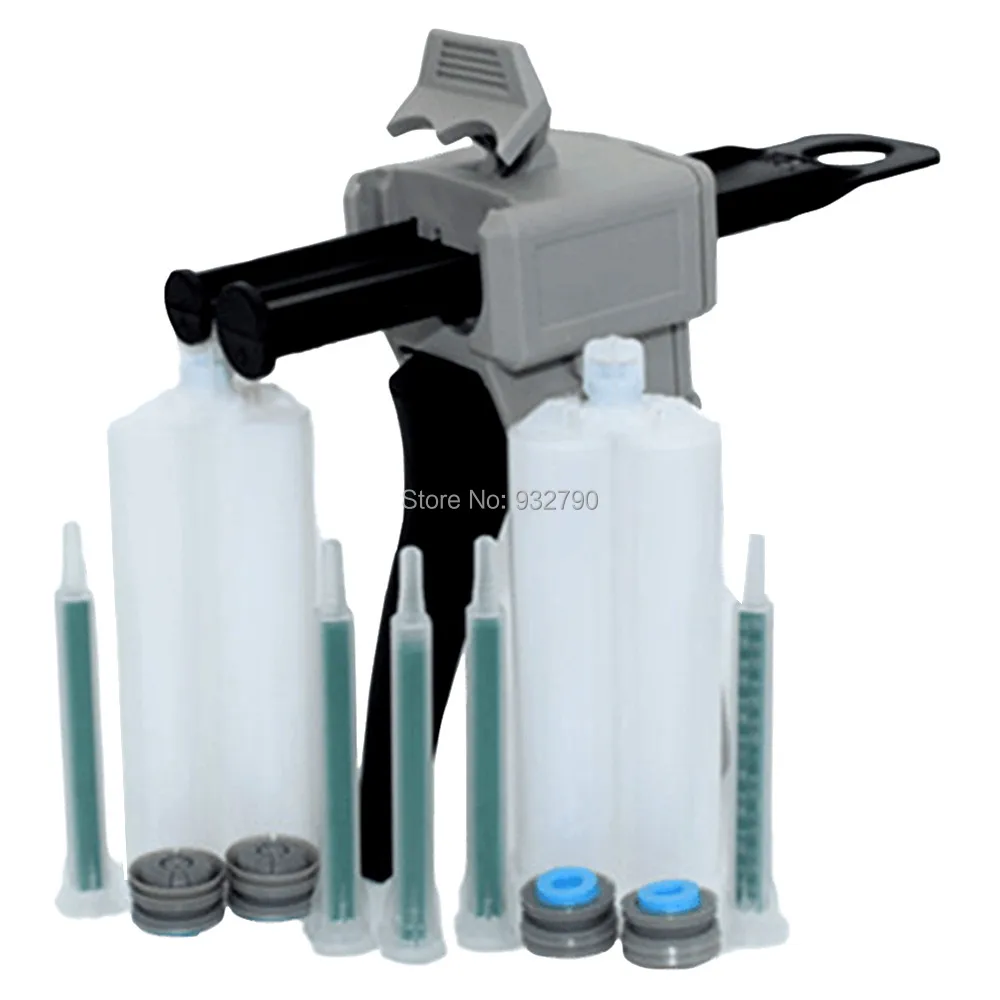 

1:1 2:1 50ml Dispenser Dispensing Gun Manual Applicator & 5pcs Epoxy Static Mixer Mixing Nozzle & 2pcs 2-part Cartridge Empty