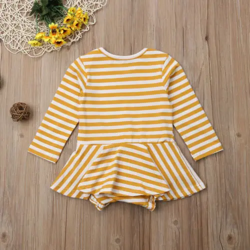 

Fashion Infant Newborn Baby Girls Striped Full Sleeve Jumpsuits Tutu Skirt One Piece Clothes
