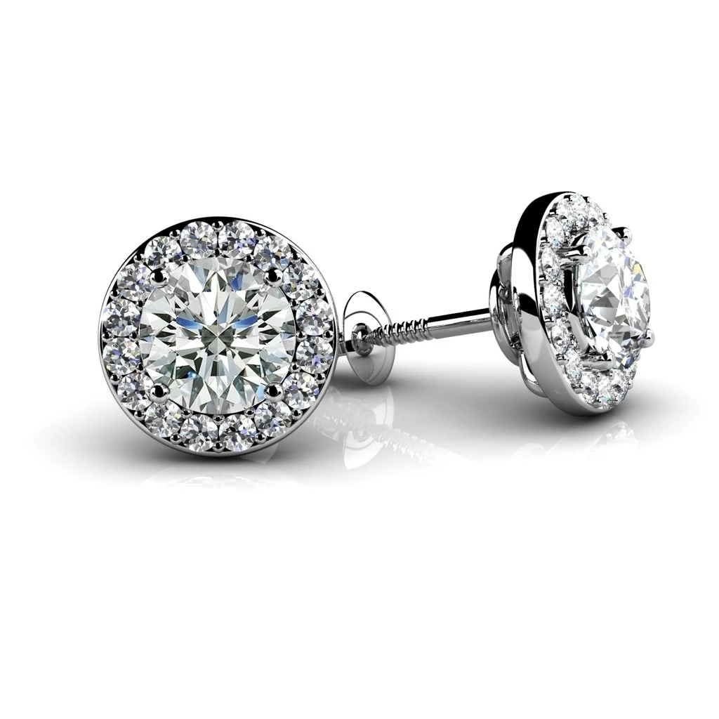 Круглая огранка природных алмазов Halo заклепки Earrings In 14 k White Gold (1 02 карат H I