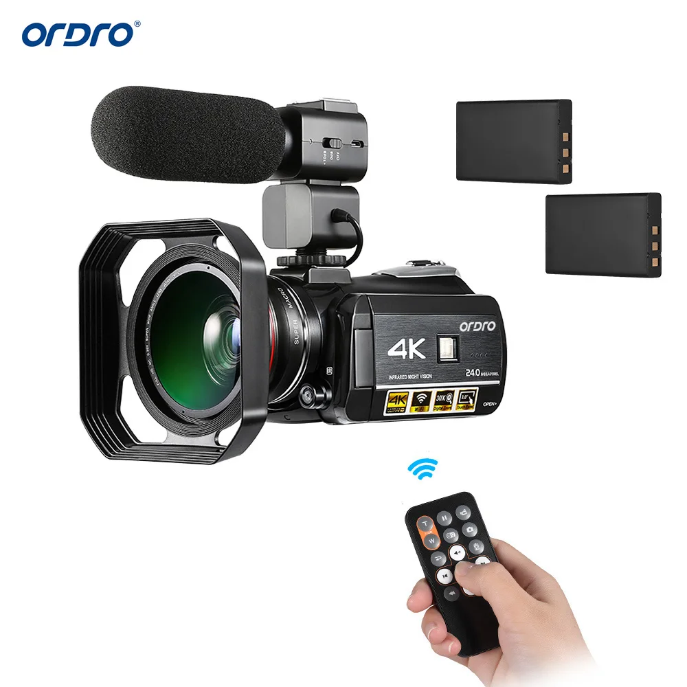 ORDRO AC3 4K WiFi цифровая видеокамера DV рекордер 24MP 30X зум IR Night 2 шт. аккумуляторные