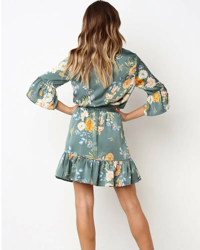 Женское облегающее мини-платье с цветочным принтом Boho Пляжное вечернее платье