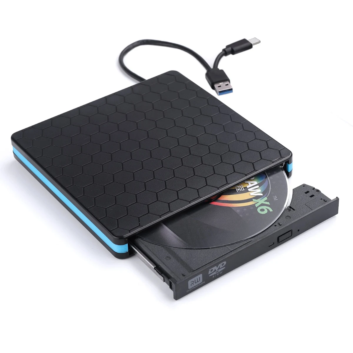 USB-C+USB3.0 2-In-1 DVD Drive External CD Superdrive DVD+/- RW Burner Optical Compatible With Appl |