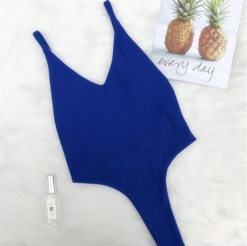 Летний Женский Бандаж с открытой спиной Цельный купальник Royalblue Solld цвет Хит
