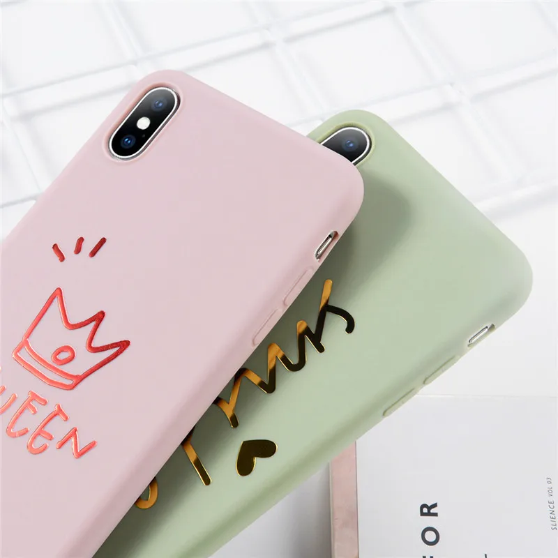 USLION Cartoon Crown Phone Cases For iPhone 6 6s 7 8 Plus Letter KING QUEEN Soft TPU Cover X XS XR Xs Max |