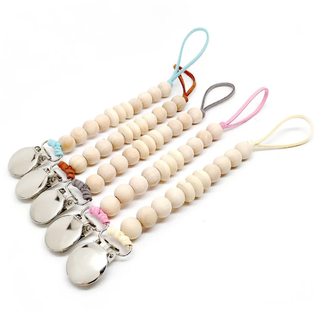 Wood Pacifier Clip Chain Wooden Bead Dummy Holder Cute Clips Soother Chains Baby Teething Toy for Chew F X | Мать и ребенок