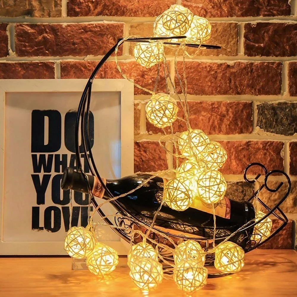 20 Luminaria светодио дный ротанга Мячи фея струнные декоративные огни Батарея
