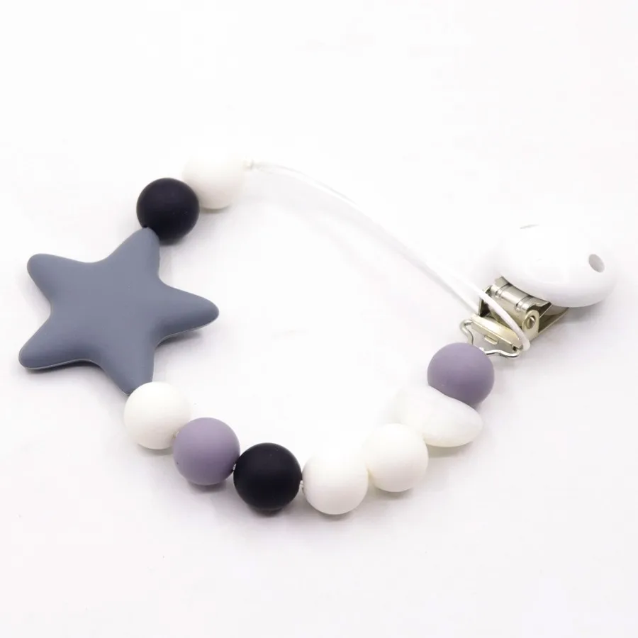 Silicone And Wood Pacifier Clip Wooden Bead Dummy Holder Cute Clips Soother Chains Baby Teething Toy For Chew | Мать и ребенок
