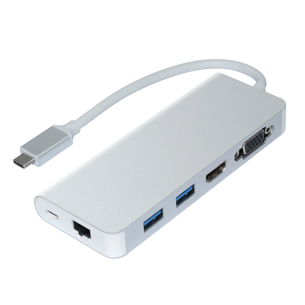 Тип C зарядка PD Rj45 сети Порты и разъёмы 4 K Hdmi Vga Usb3.0 Hub адаптер для Windows 10 Apple Mac Os Lenovo