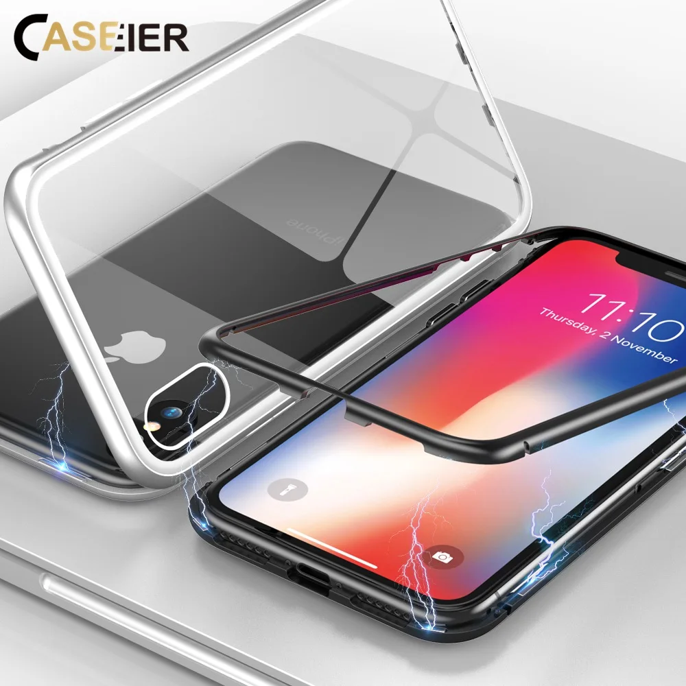 CASEIER Магнитный чехол для мобильного телефона iPhone X Xr Xs Max из закаленного стекла 8 7 6