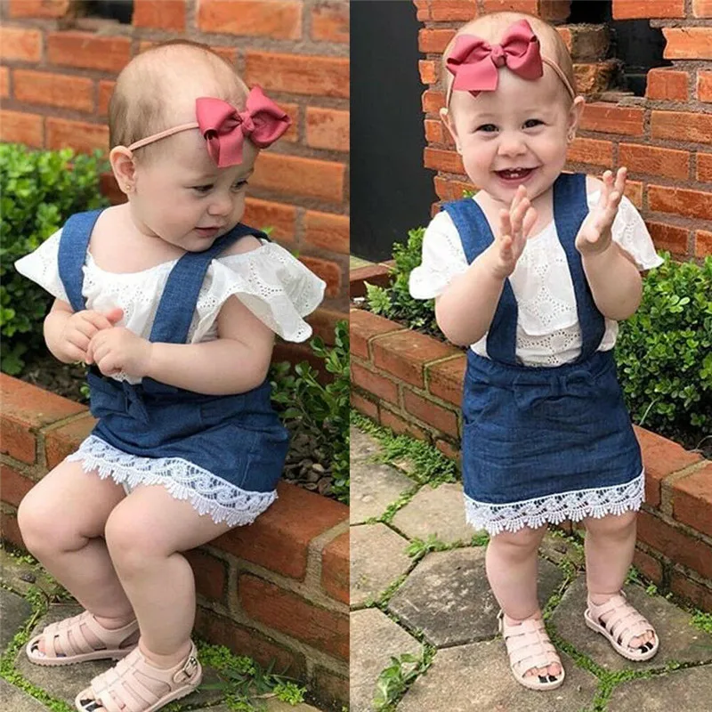Летняя детская одежда для девочек повседневная из 2 предметов маленьких белые