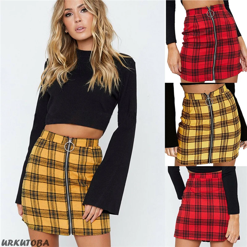 

Sexy Women Plaid Tartan Zip Mini Skirt 2019 Ladies New High Waist Checked Bodycon Pencil Skirts Fashion Girls School Plaid Skirt