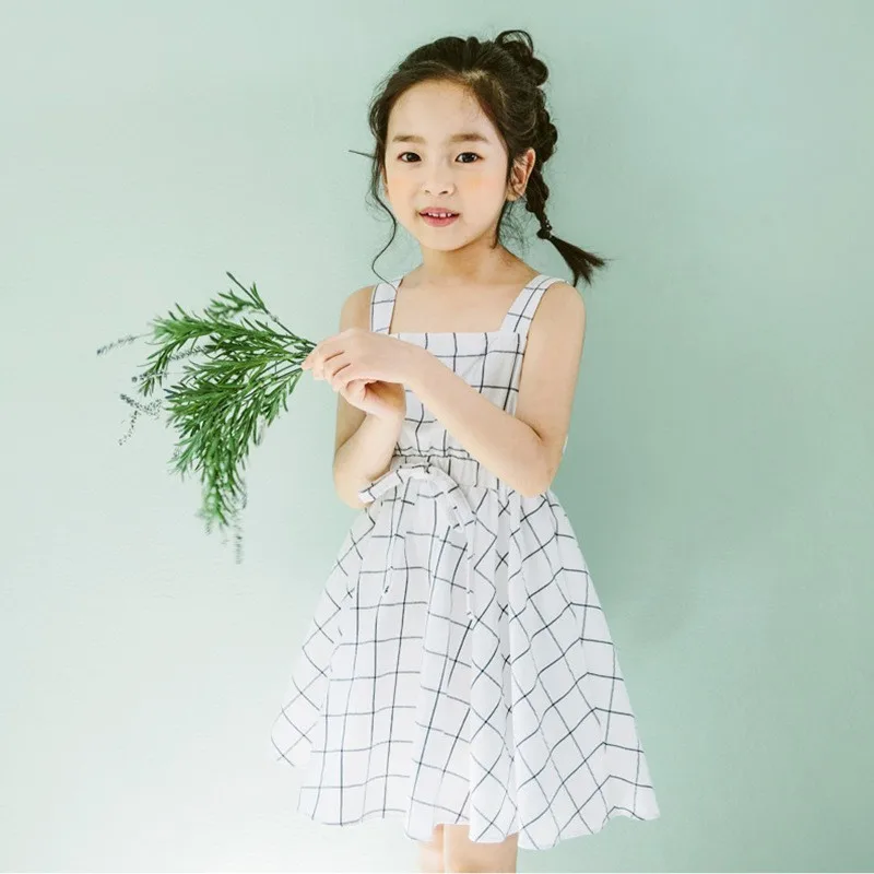 Backless Teenage Kids Girl Princess Party Dresses White Plaid Summer Dress 2019 For Girls Sleeveless Suspender Children Clothing | Детская