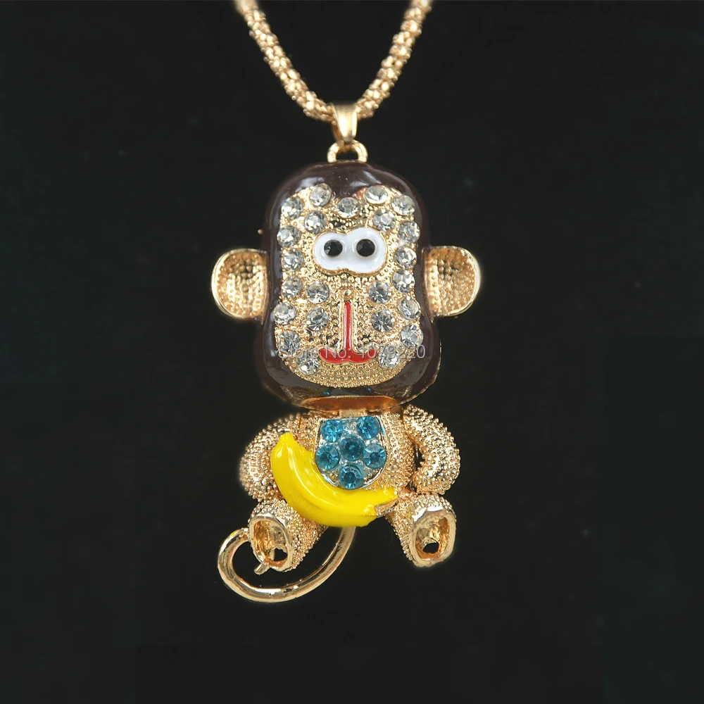 Fashionable Female Jewelry Animal Monke Necklace Link Chain Charm Pendant Sweater Crystal Bead Rhinestone Women Gift | Украшения и