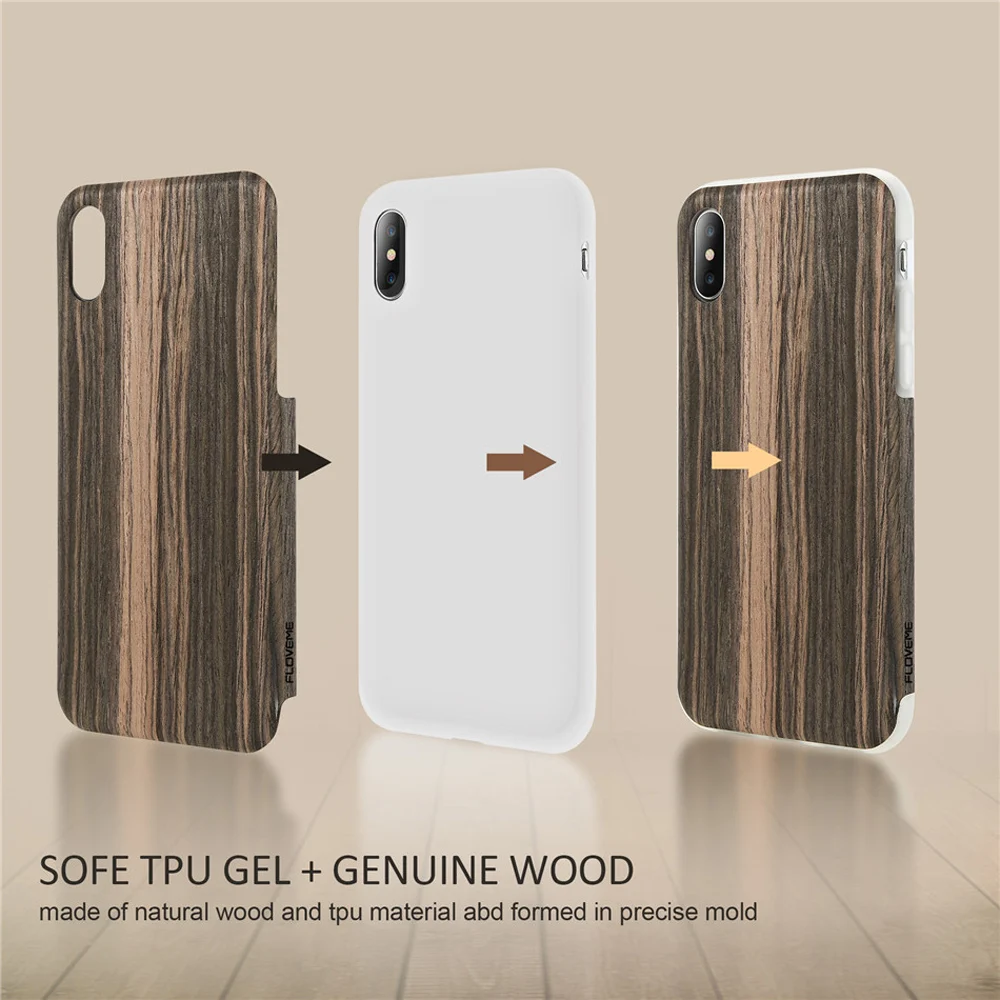 FLOVEME Nature Wood Case For iPhone X Natural Wooden Cover 8 Plus Hard Back Mobile Phone |