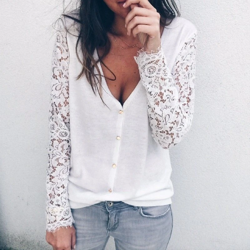 Cardigan Women Autumn Winter Female Long Sleeve Lace Korean Slim Pockets Sweater Knitted Cardigans Tops |