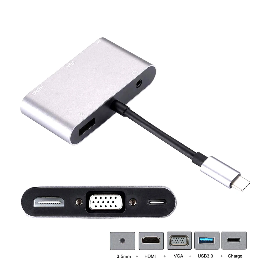 OPQ-Usb-C Usb 3 1 Type C к Hdmi и Vga Usb3.0 Otg &amp Женский аудио адаптер для ноутбука | Электроника