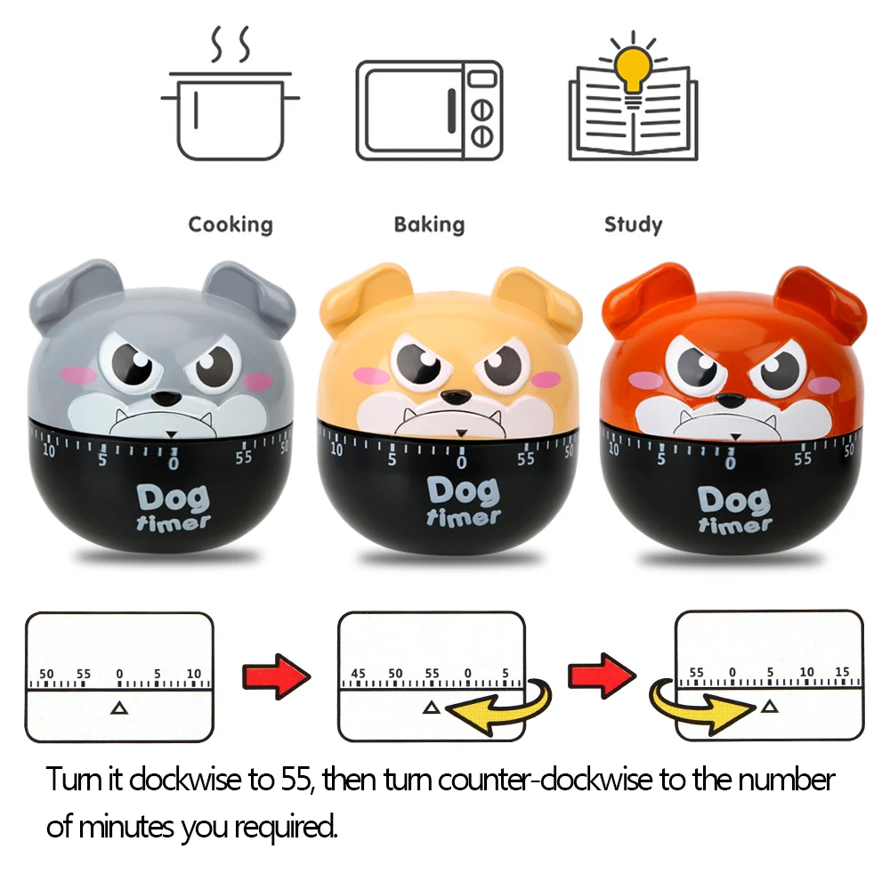 Random Color Cute Dog 55 Minutes Kitchen Timer Cooking Reminders Tools Countdown Alarm Reminder Mechanical | Дом и сад