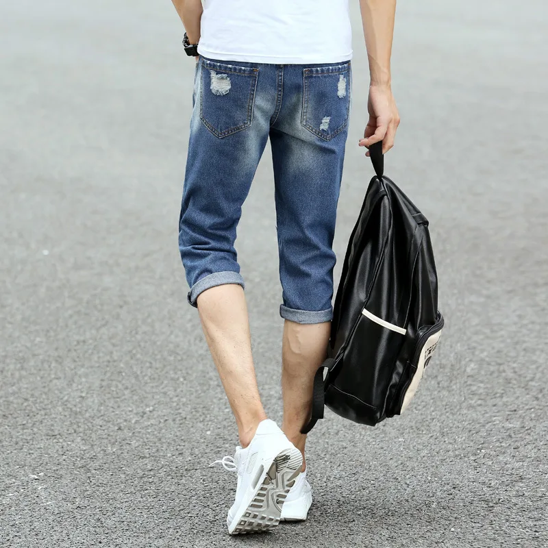 

NEw ummer New Arrivals Wear Holes Shorts Seven Part Jeans Pants Self-cultivation Cowboy hip hop Free shipping Hot Thin