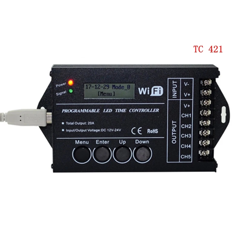 DC12 DC24V TC420/TC421 WiFi time programmable led controller dimmer RGB aquarium lighting timer input 5 channels for strip | Лампы и