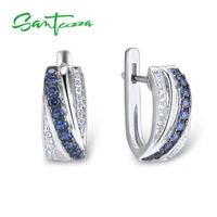 santuzza silver earrings for women 925 sterling silver stud earrings blue nano cubic zirconia brincos elegant fashion jewelry
