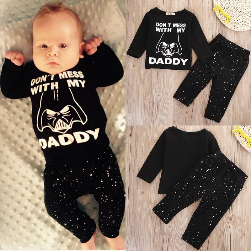 Pudcoco 2018 Fashion Toddler Infant Baby Girls Boys Black Cotton Tops Pants Trousers Outfits Playsuit Set 0-24M | Детская одежда и