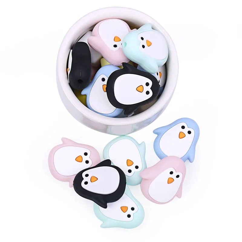Chenkai 50PCS Silicone Penguin Teether Beads DIY Baby Animal Cartoon Chewing Pacifier Dummy Sensory Jewelry Toy Making Bead