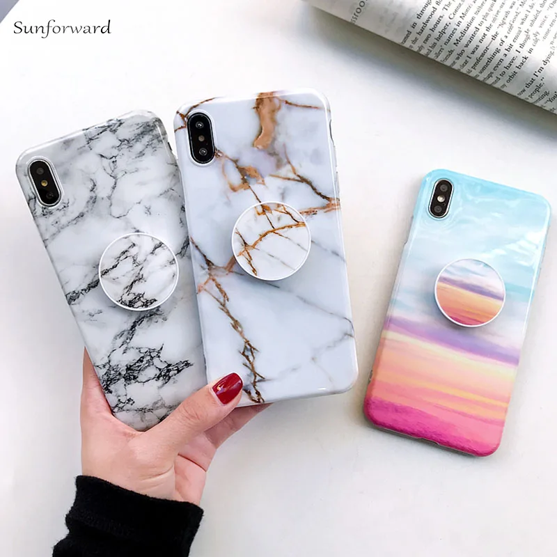 Роскошный чехол для телефона с мраморной подставкой iPhone 8 7 6S 6 Plus Силиконовые
