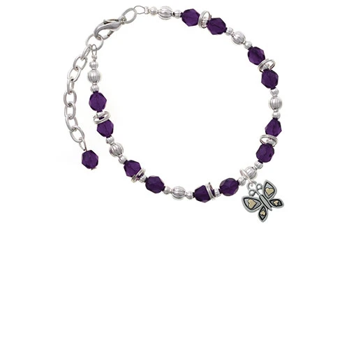 Двухцветная бабочка с сердечками браслет пурпурные бусы| |