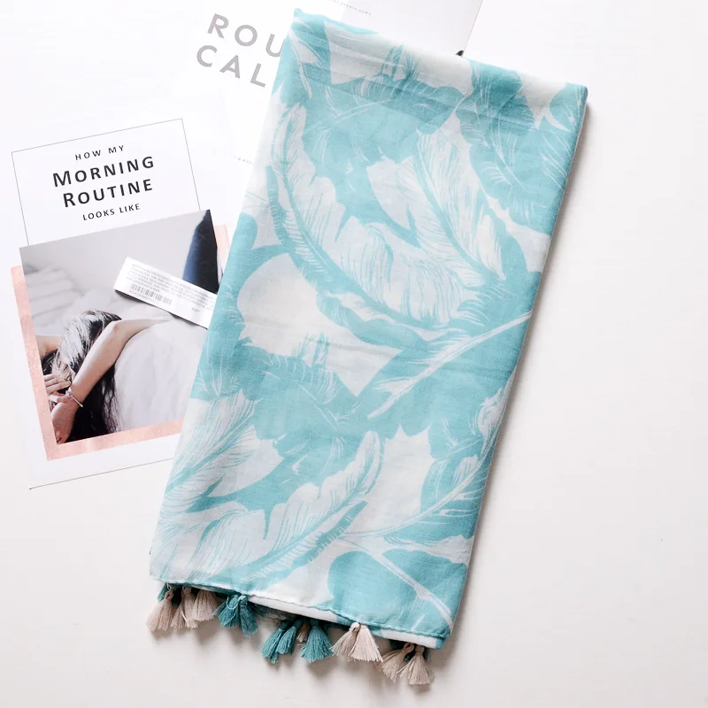 2018 Wholesale Brand Winter Scarf Sky Blue Warm Soft Tassel Bufandas Cachecol Woven Leaf Printed Cotton Linen Men Scarves | Аксессуары