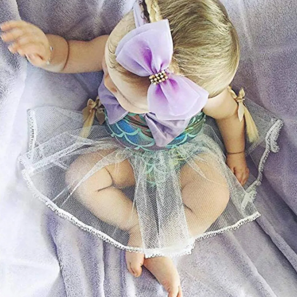 1 Pcs Beauty Toddler Baby Girls Mermaid Halter Romper Sunsuit With Tulle Skirt Bow Mesh Print Cute fashion Jumpsuit 3-18m | Детская