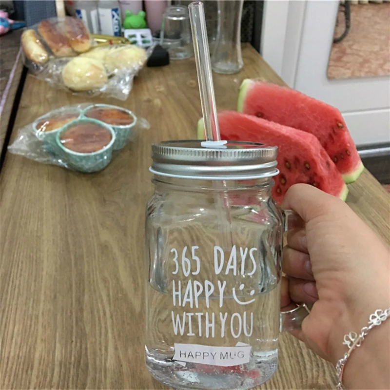 400ml stainless steel straw mug transparent mason cup with lid cock juice drink | Дом и сад